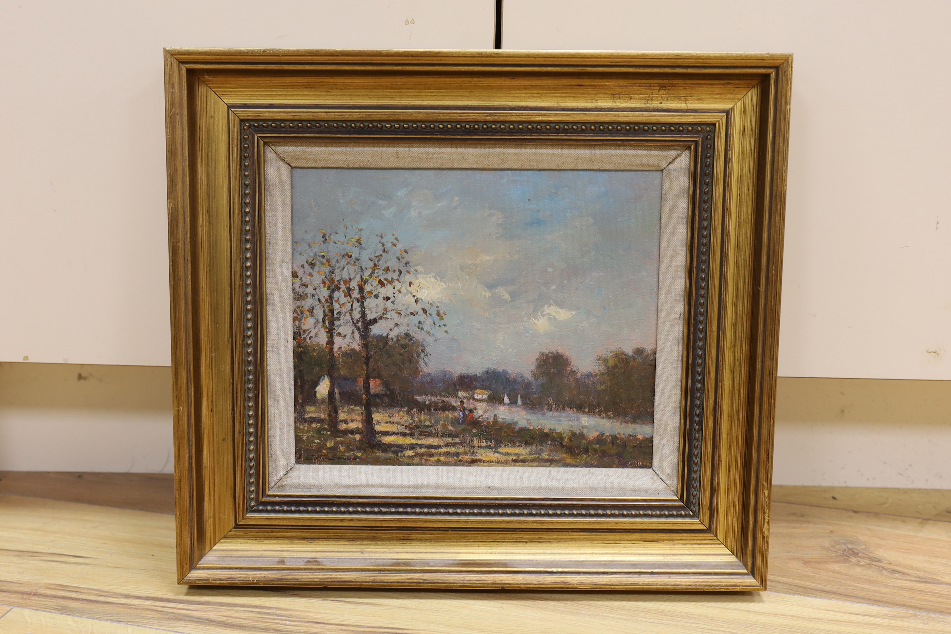 Donald Stockton-Smith (20th. C), oil on canvas, River landscape, signed, 24 x 29cm
